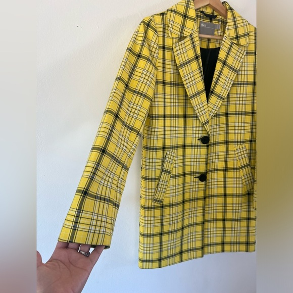 ASOS Yellow & Black Plaid Long Preppy Blazer Size 2 - Picture 3 of 10